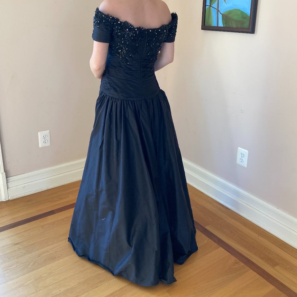 Black, Silk Dress with Silver, Beaded Embroidery by Vasarri - Picture 8 of 14